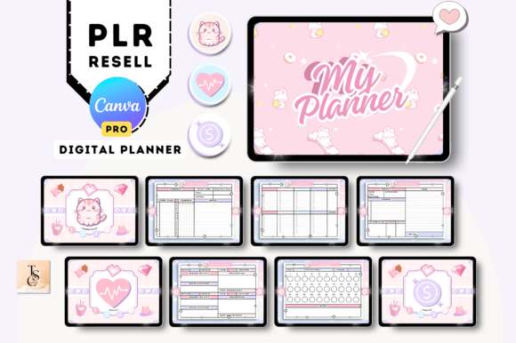 Download PLR Resell Canva Pink Digital Planner - Digital planner Collection
