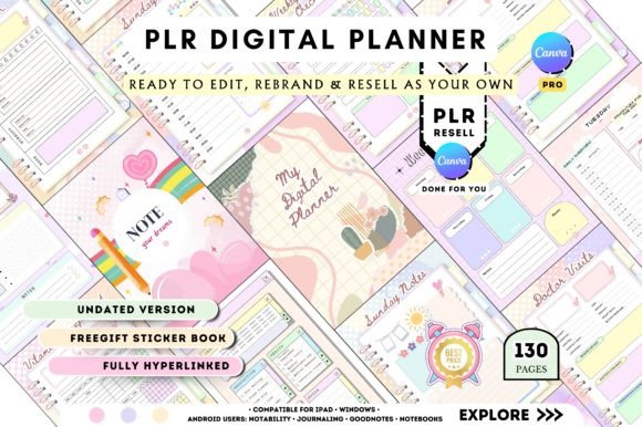 Download PLR Resell Canva Undated Digital Planner - Digital planner Collection