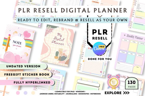 Download PLR Resell Canva Undated Digital Planner - Digital planner Collection