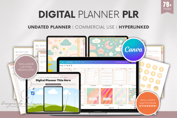 Download Undated Digital Planner PLR | Canva - Digital planner Collection