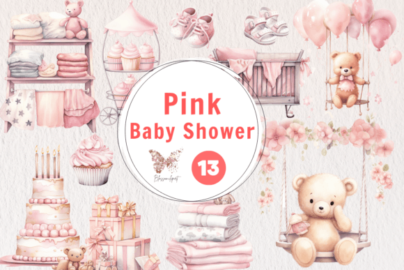 Download Pink BabyShower Watercolor Cliparts - Pink babyshower Collection