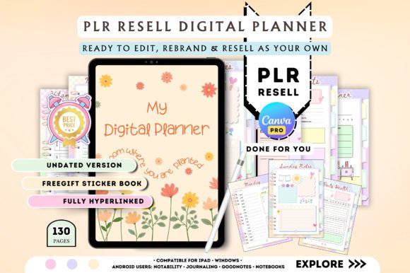 Download PLR Resell Canva Undated Digital Planner - Digital planner Collection