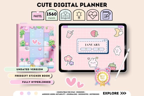 Download All in One Undated Digital Planner - Digital planner Collection