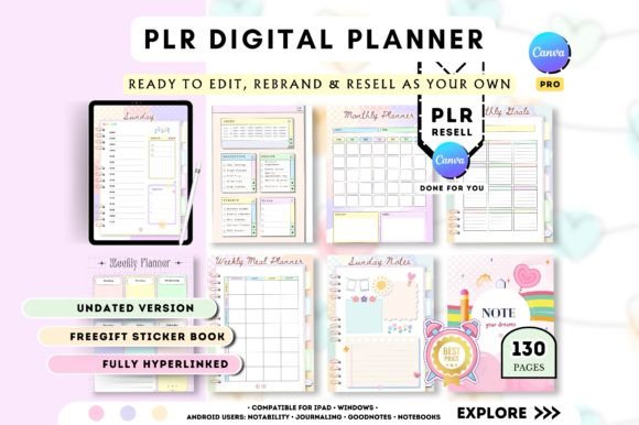 Download PLR Resell Canva Undated Digital Planner - Digital planner Collection