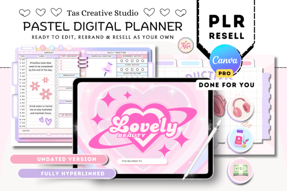 Download PLR Canva Pink Pastel Digital Planner - Digital planner Collection
