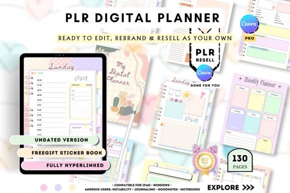 Download PLR Resell Canva Undated Digital Planner - Digital planner Collection