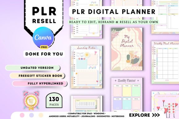 Download PLR Canva Undated Digital Planner - Digital planner Collection