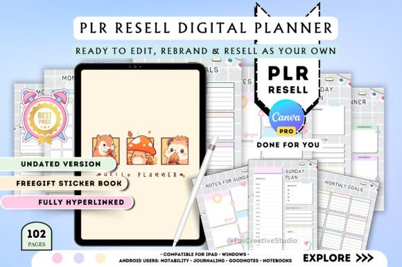 Download PLR Canva Undated Digital Planner Kit - Digital planner Collection