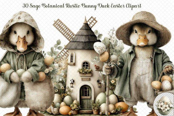 Download Sage Botanical Rustic Bunny Duck Easter - Bunny duck Collection